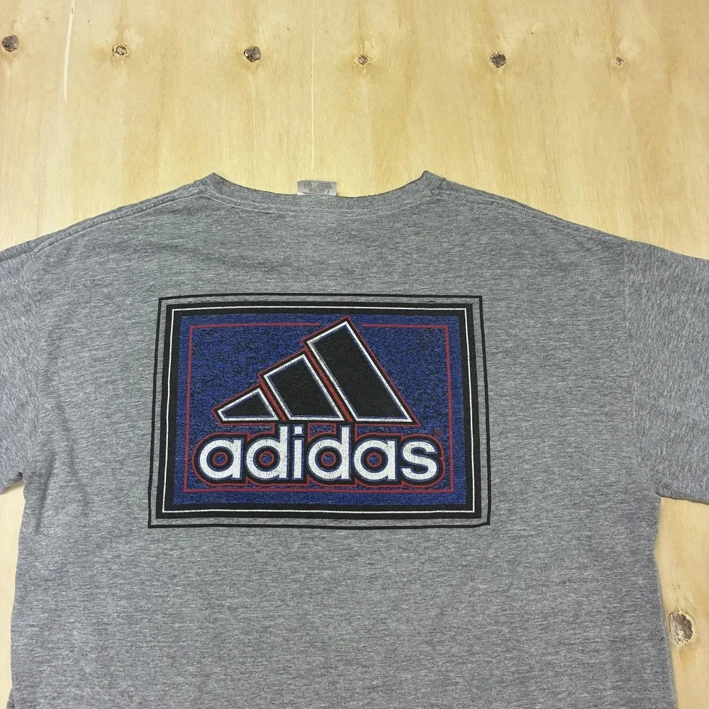 Vintage Adidas Shirt Mens Large Gray Graphic Logo Sports Tee T-Shirt USA